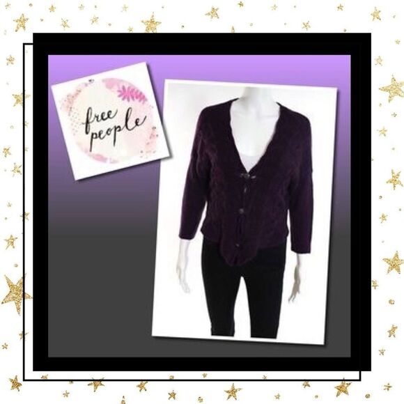 Free People Purple Wool Button Cardigan Sweater S - Picture 1 of 6